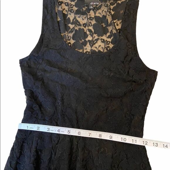 DILEMA Black Lace Overlay Scoop Neck Mini Dress S - Picture 8 of 8